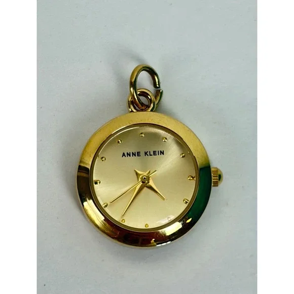 Anne Klein Pendant Watch Charm Gold Tone Vintage Style Japan Movement Round