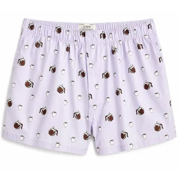 J.Crew Coffee Print Boxer Shorts XL Purple 100% Cotton NWT Pajama Shorts
