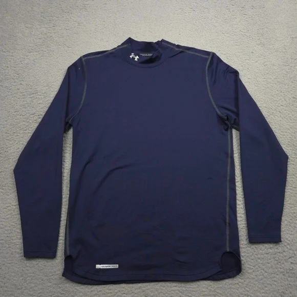 Under Armour ColdGear Fitted Mock Neck Base Layer Shirt Mens Large Navy