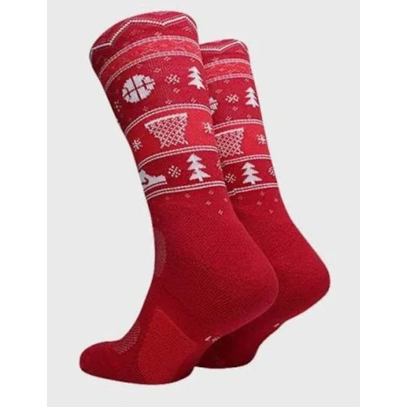 Nike Elite Basketball Crew‎ Socks Adult Large Red White Holiday Santa SX7866-687