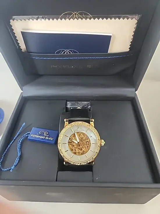 Porsamo Bleu Liza Luxury Automatic Topaz Women's Watch Double Clasp Leather Band