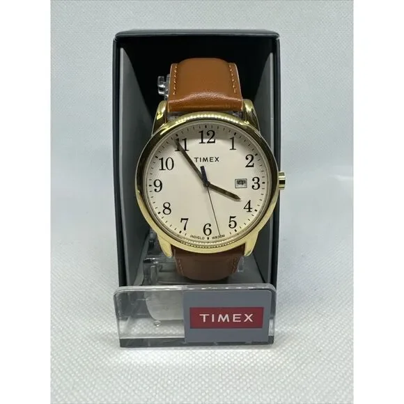 Timex CR2016 Men's Brown Leather Strap Analog Beige Dial Quartz Watch YAY39
