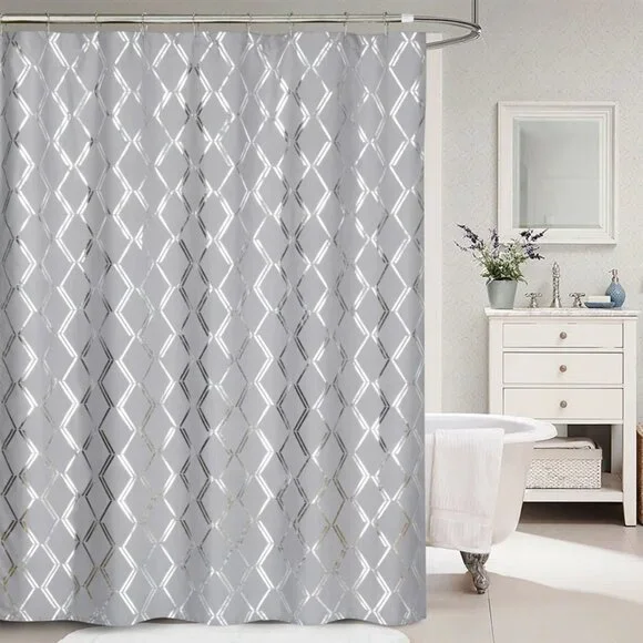 Homechoice Decor Geometric Shower Curtain, Gray/Silver, 72