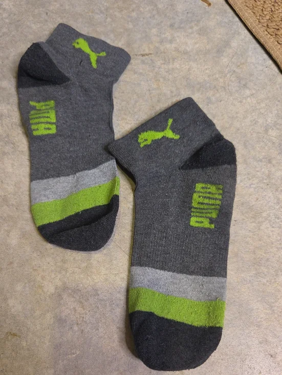 Puma Gray and Lime Low-Cut Athletic Socks - Pair