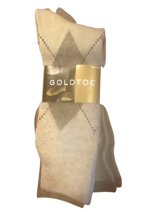 Gold Toe Men's Cream Argyle Dress Socks with Tan Accents