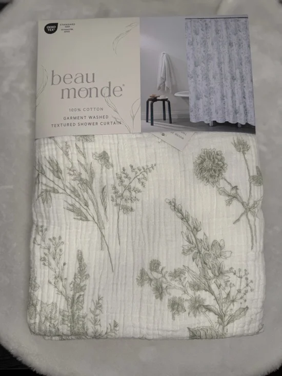Beau Monde botanical Floral Farmhouse Greenery Garden Shabby chic Shower Curtain