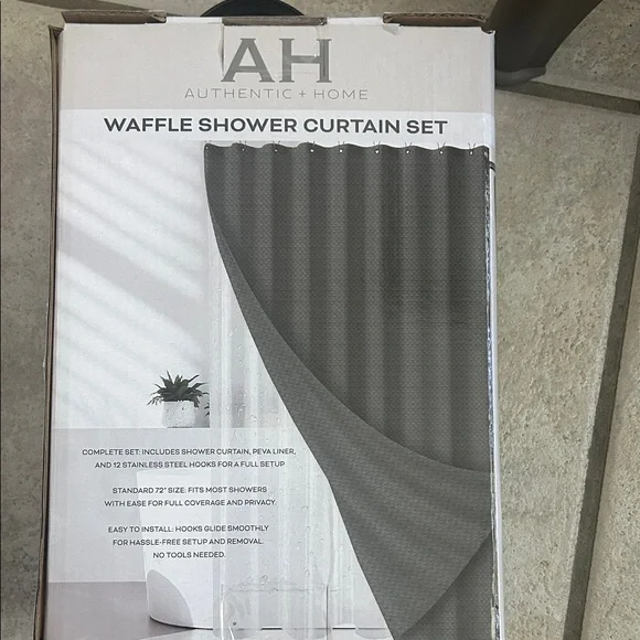 Gray Waffle Shower Curtain Set