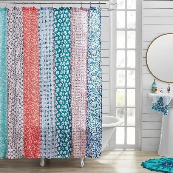 NEW - The Pioneer Woman Ditsy Patchwork Cotton-Rich Shower Curtain, 72