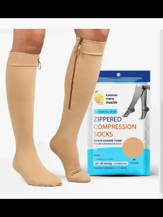 Sz 6XL Short Lemon Hero Health Zippered Compression Socks - Beige