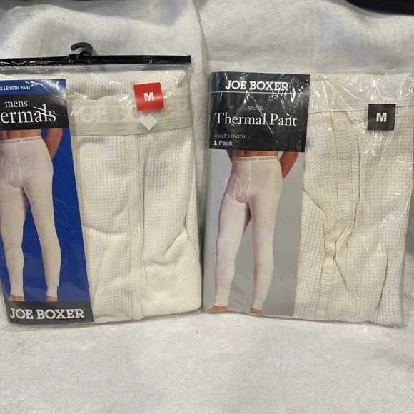 Vtg 2pr Joe Boxer Mens M Ankle Length Thermal Pant Long John Underwear - Ivory