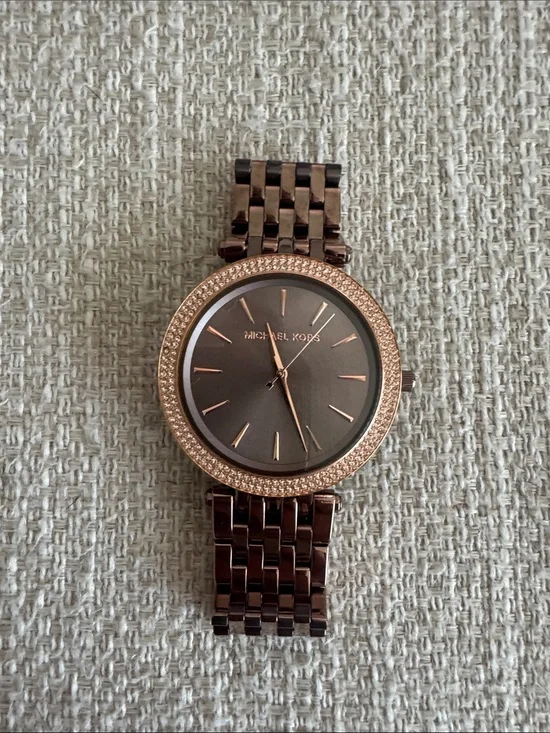 Michael Kors Rose Gold and Brown Glitz Bezel Bracelet Watch