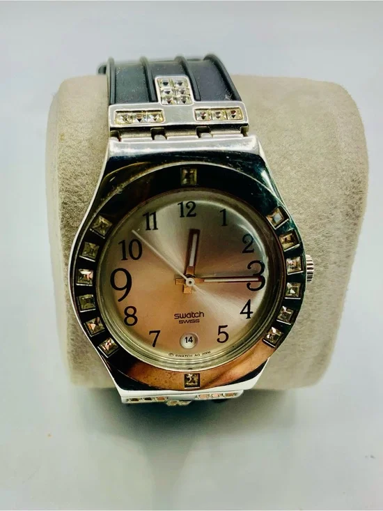 Swatch Silver and Champagne Crystal Accent Watch