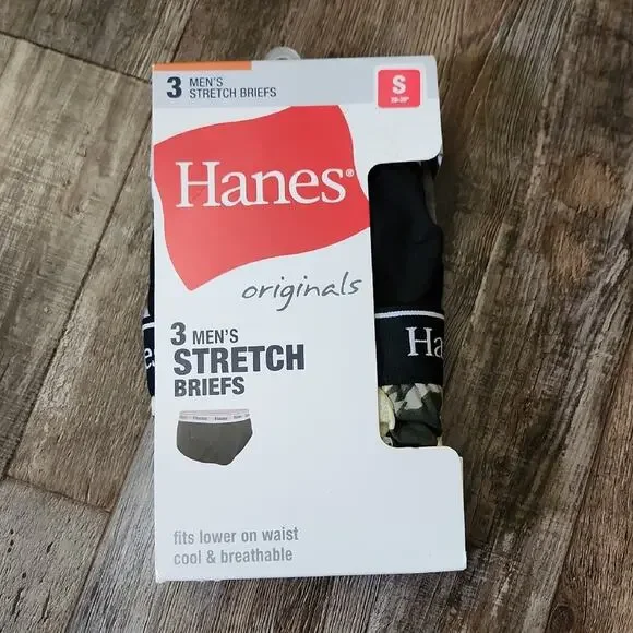 Hanes Originals Men's Stretch Briefs Black Camo Gray‎ Moisture Wicking 3 Pack SM