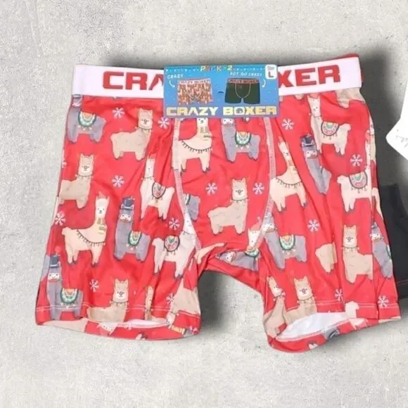 2 PACK FESTIVE LLAMA CHRISTMAS BOXER BRIEFS