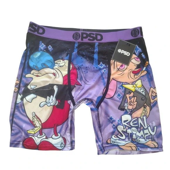 PSD Ren and Stimpy Mens Boxer Briefs XL Purple Nickelodeon‎ Underwear NWT