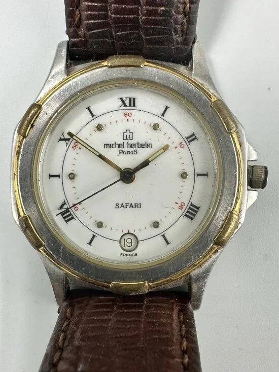 Michel Herbelin Safari Watch Gold Tone New Battery Working Missing Case Back