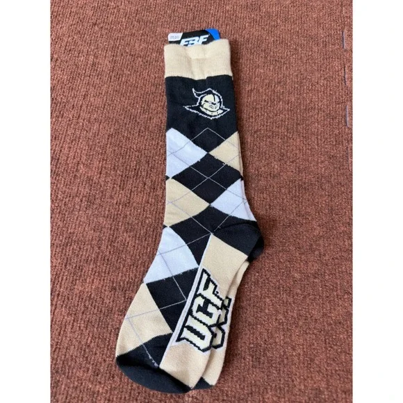 UCF Knights FBF Originals Argyle Crew‎ Socks Blk Gold White OSFM Central Florida