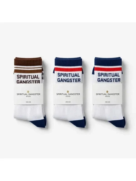 Spiritual Gangster 3-Pack Crew Socks Striped One Size New