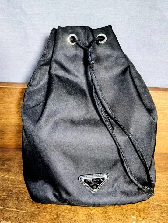 Prada Black Nylon Drawstring Bucket Bag