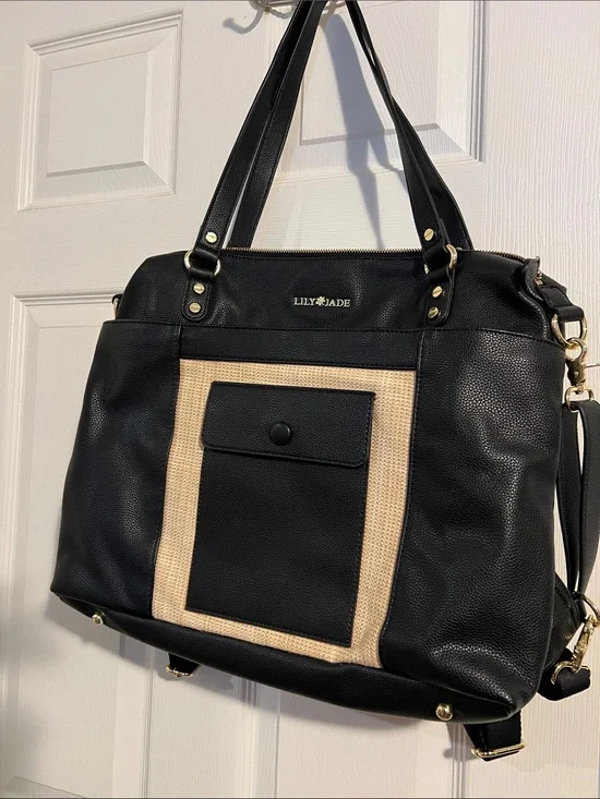 LILY JADE Black and Beige Baby Bag Tote