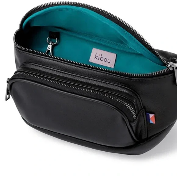 Kibou Black Leather Crossbody Bag with built in diaper bag features