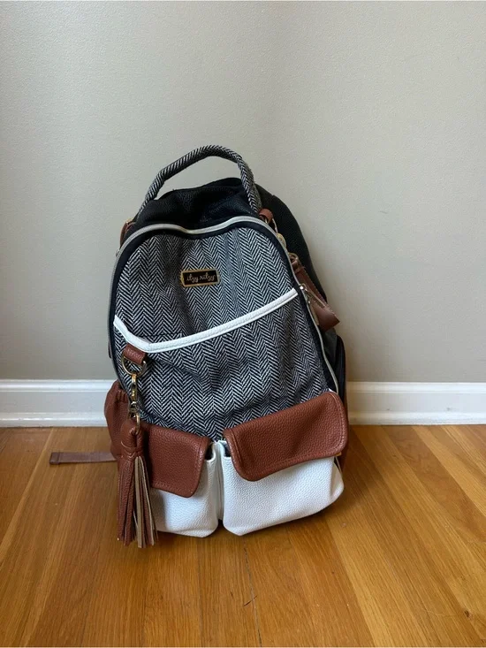 Itzy Ritzy Herringbone Baby Backpack in Black, White & Brown