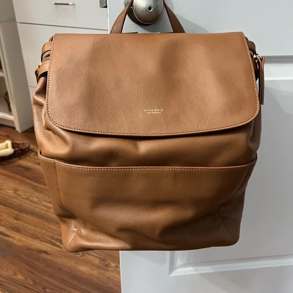 Nina Baird Tan Leather Baby Backpack - Smooth Structured Carryall