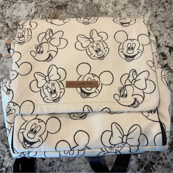 Petunia Pickle Bottom Mickey & Minnie Cream Canvas Baby Bag