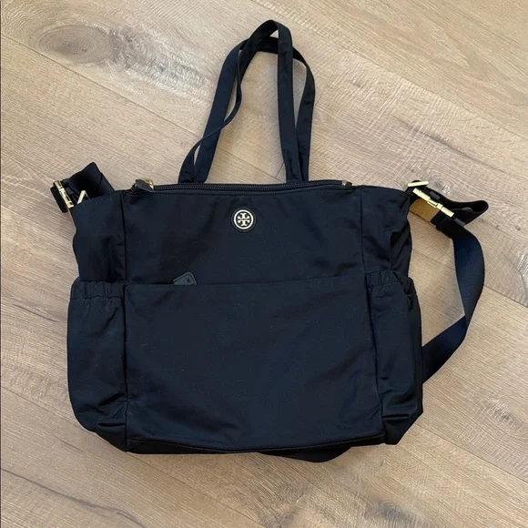 Tory Burch Black Nylon Baby Bag Tote with Gold-Tone Logo