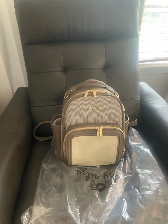 Light Brown and Cream Backpack with Gold Hardware