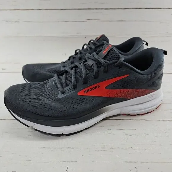 Brooks Trace 3 Running‎ Shoes Ebony Gray Red Mens Size 11 D Athletic Sneakers