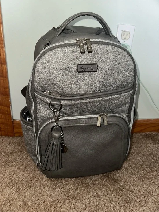 Itzy Ritzy Gray Felt and Faux Leather Convertible Backpack