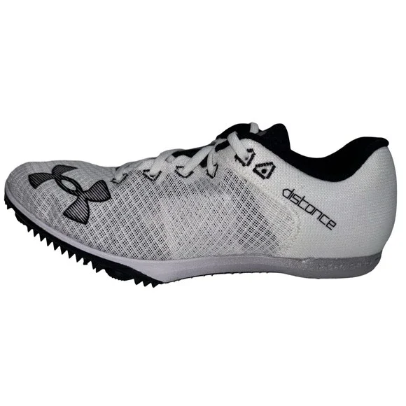 Under Armour Size 12 Track Shoes Kick Distance Running White Key & 8 Spikes New