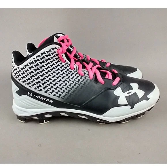 Under‎ Armour Heater Spine Baseball Cleats Mens 9 Black White Pink 1274396-011