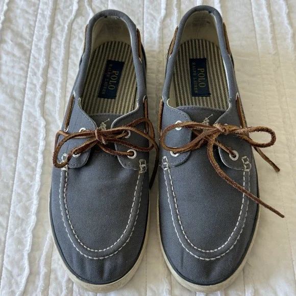 Ralph Lauren Polo Mens 10D Canvas Shoes‎ Leather Laces Boat Nautical Preppy