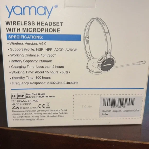 Wireless Headset Microphone Headphones Foldable Black YAMAY BH-M20 NIB