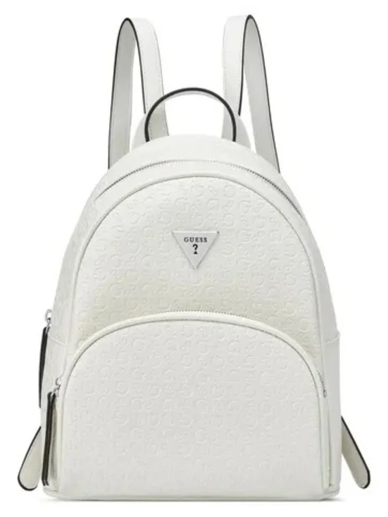 Guess White Embossed Logo Backpack