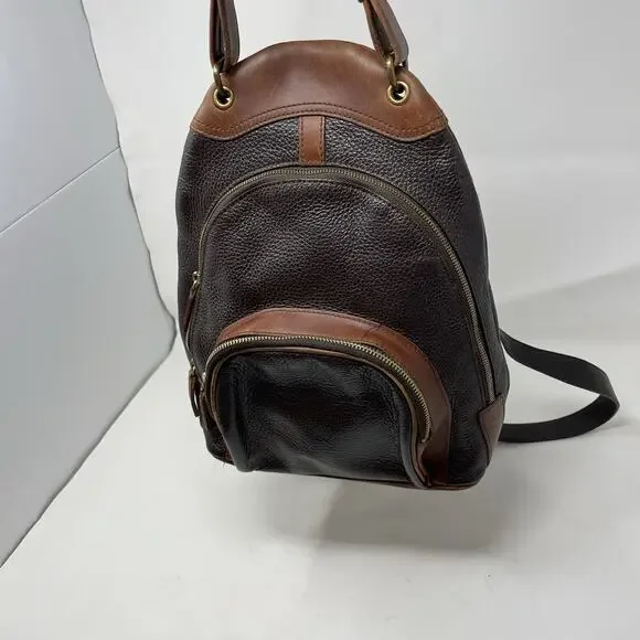 Vtg M. London New York Leathercraft Leather Backpack Purse 2 Tone Brown Distress
