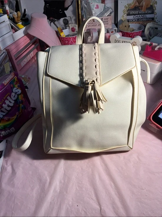 Lionel White & Cream Tassel Accent Backpack Purse - Women Bags