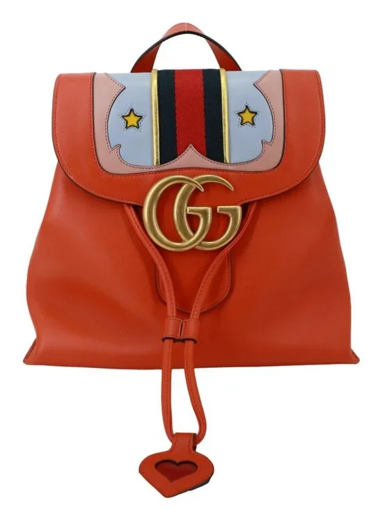 Gucci  Web Heart GG Marmont Leather Backpack Orange 432265