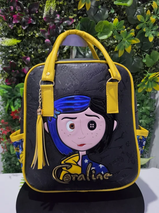 New 30cm Handamade Coraline Graphic Black & Yellow Backpack - Unbranded