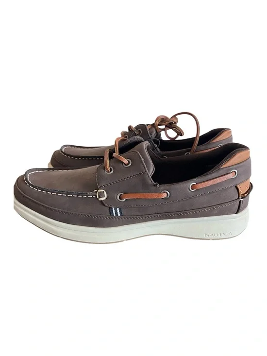 Nautica Men's Zapatos Lace-Up Moccasin Boat Shoes in Brown Size 8 Cushion Relief