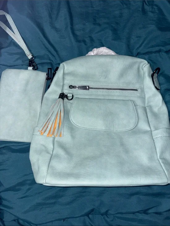 NWT OPAGE Tassel Backpack Purse set  Light Blue Women’s Backpack Tassel Accent