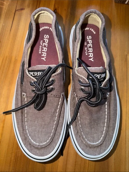Sperry Top-Sider Bahama II boat shoes Gray/Brown  distressed canvas Sz. 7
