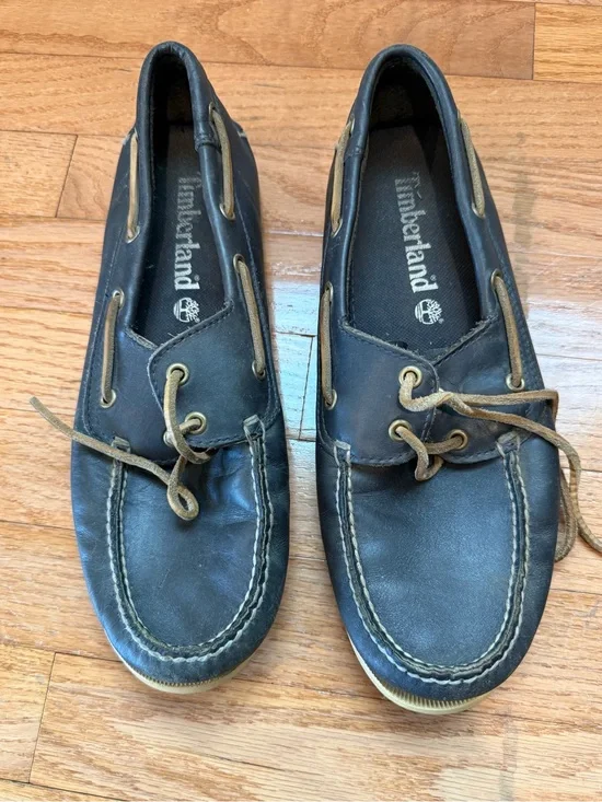 Timberland Men’s  Leather Boat Shoes with Tan Laces