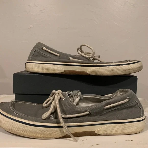 Sperry Boat Shoes Men 11.5M Grey Good Canvas Nautical Slip On Sneakers 0772830