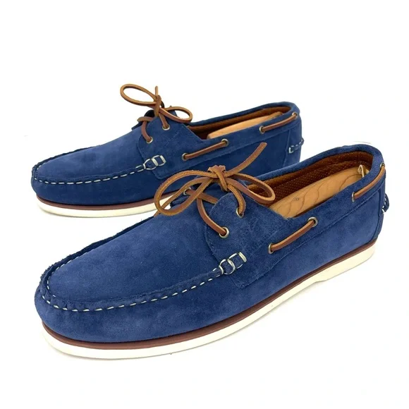 Allen Edmonds Blue Suede Boat Shoes with Tan Laces 12D