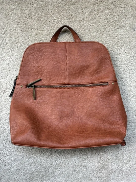 Market & Spruce Dara Zipper Cognac Faux Leather Backpack