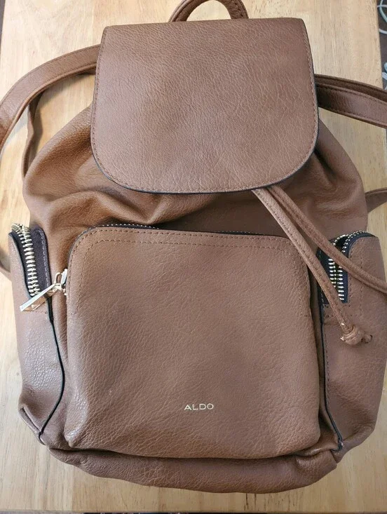 Aldo Tan Faux-Leather Strawstring Snap Backpack