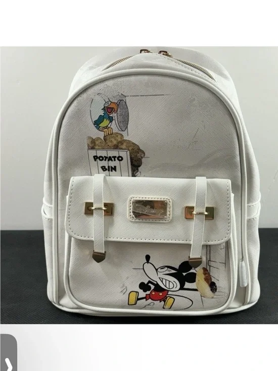 Disney White Cartoon-Print Women’s Backpack with Gold Hardware
